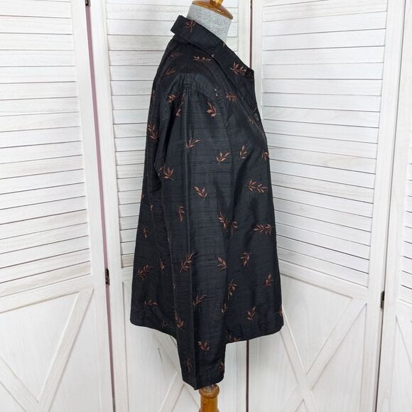 Chicos Embroidered Dupioni Slub Silk Shacket Jacket Black Brown Medium - Picture 3 of 11